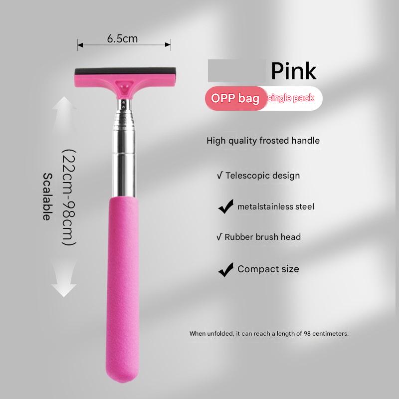 Pink Telescopic Car Mirror Wiper - ABS & Stainless Steel - 98cm Extendable, Defog & Rain Removal, Compact Car Cleaning Tool, Universal Fit, Travel Friendly