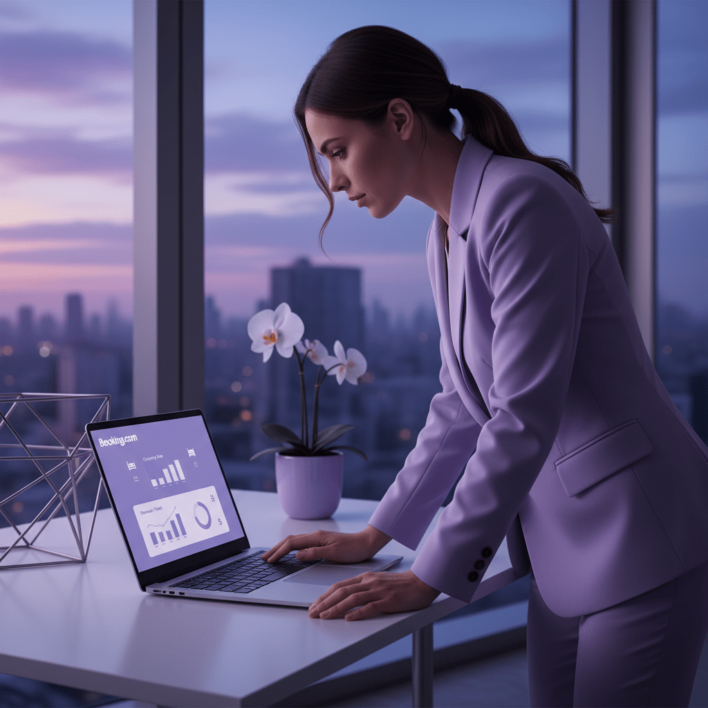 Hotel manager reviewing analytics dashboard