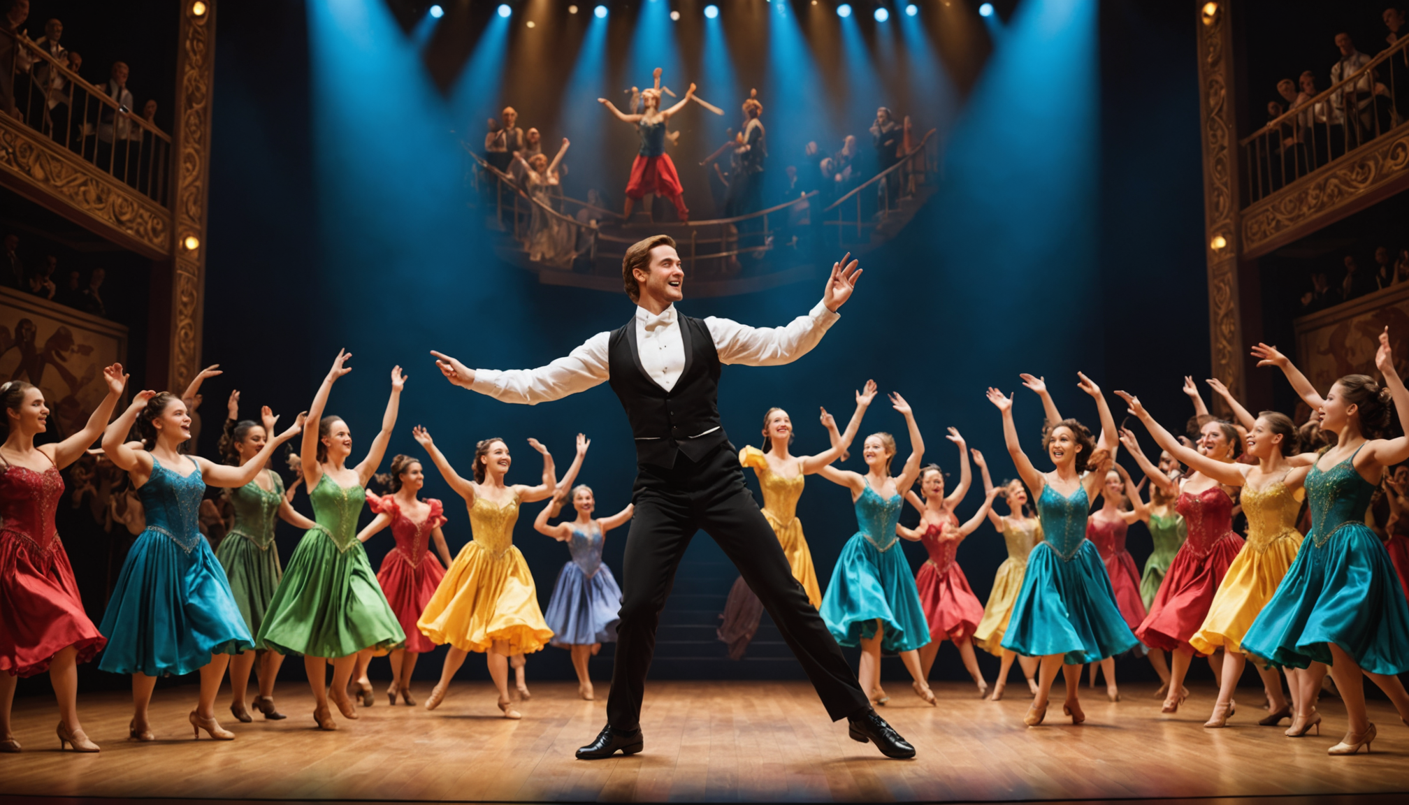 Talented performer on vibrant stage with captivated audience