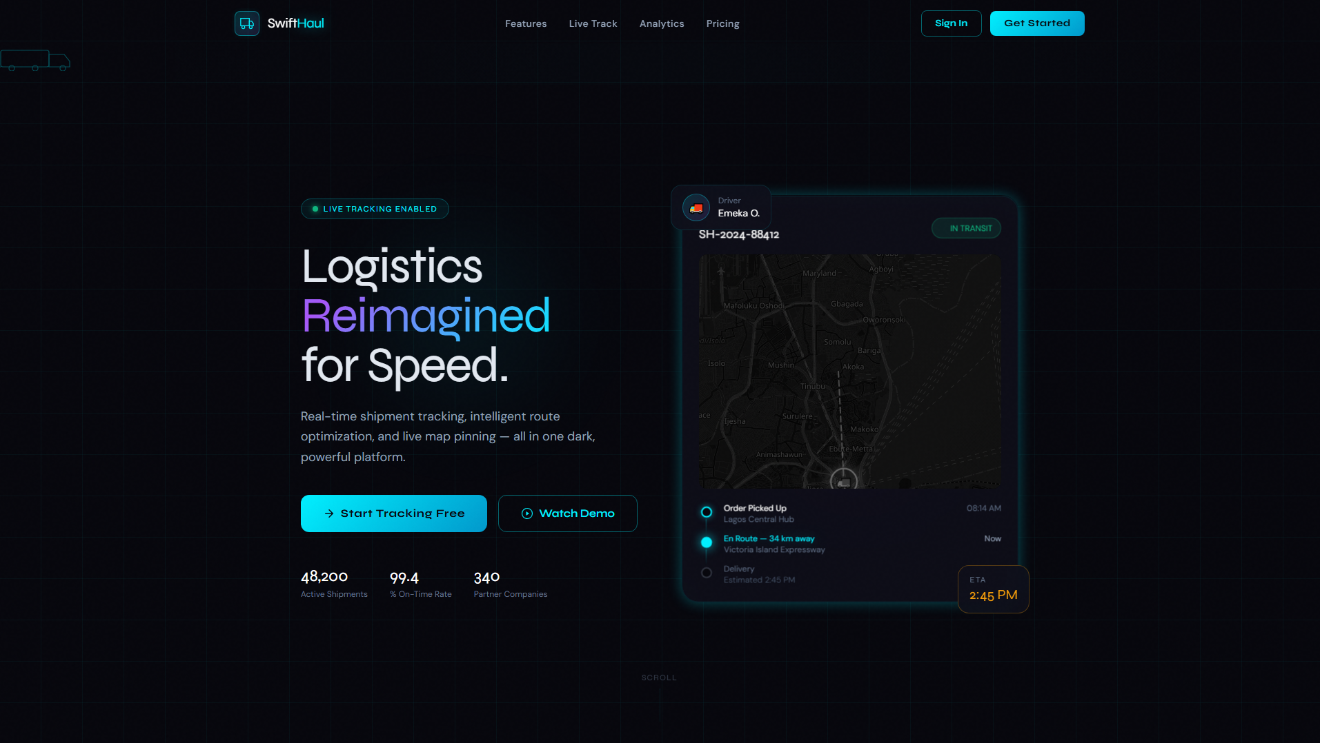 Forensic screenshot of logistics.demotunde.com showing the phishing page layout