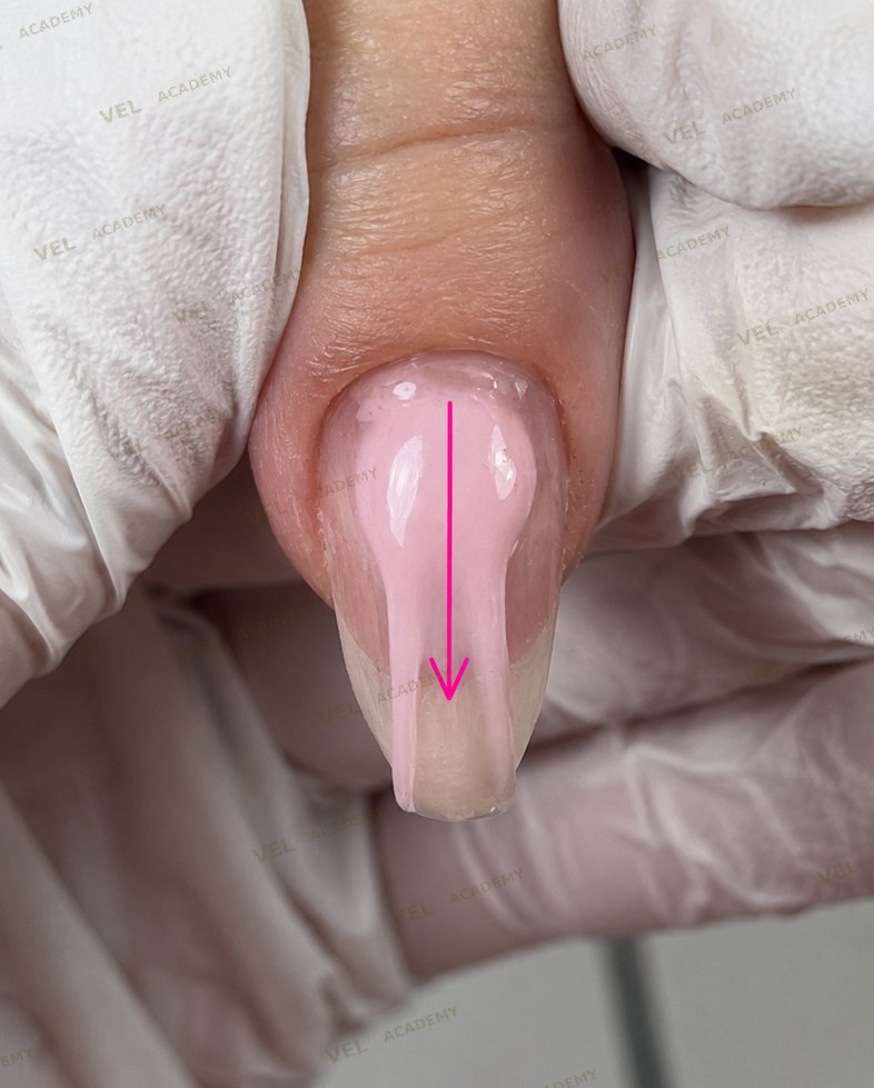 Leveling gel step 1 distributing product from center of nail plate