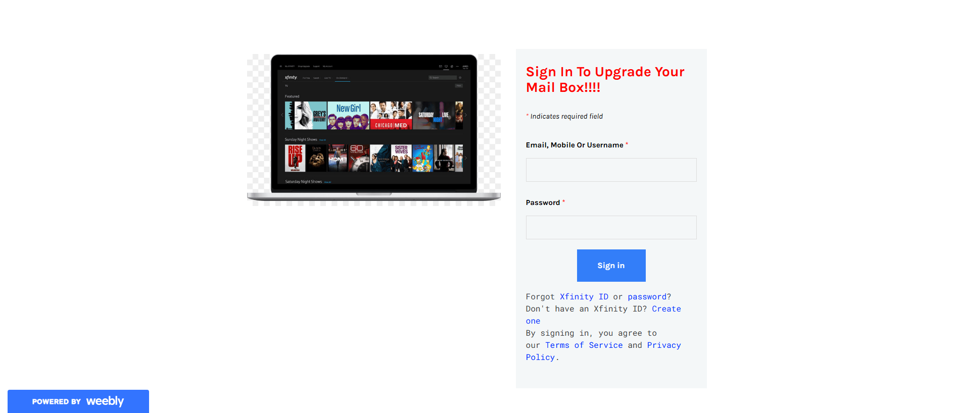 Stored capture of xfinity-mail-update.weebly.com