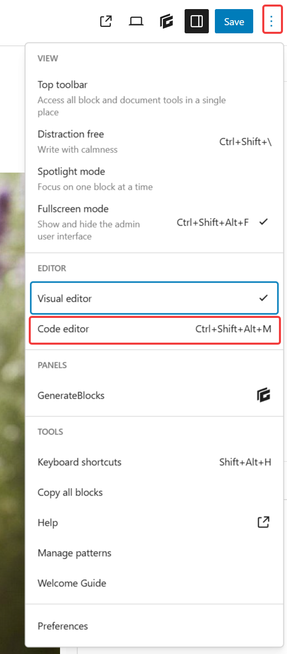 Enter the Code editor