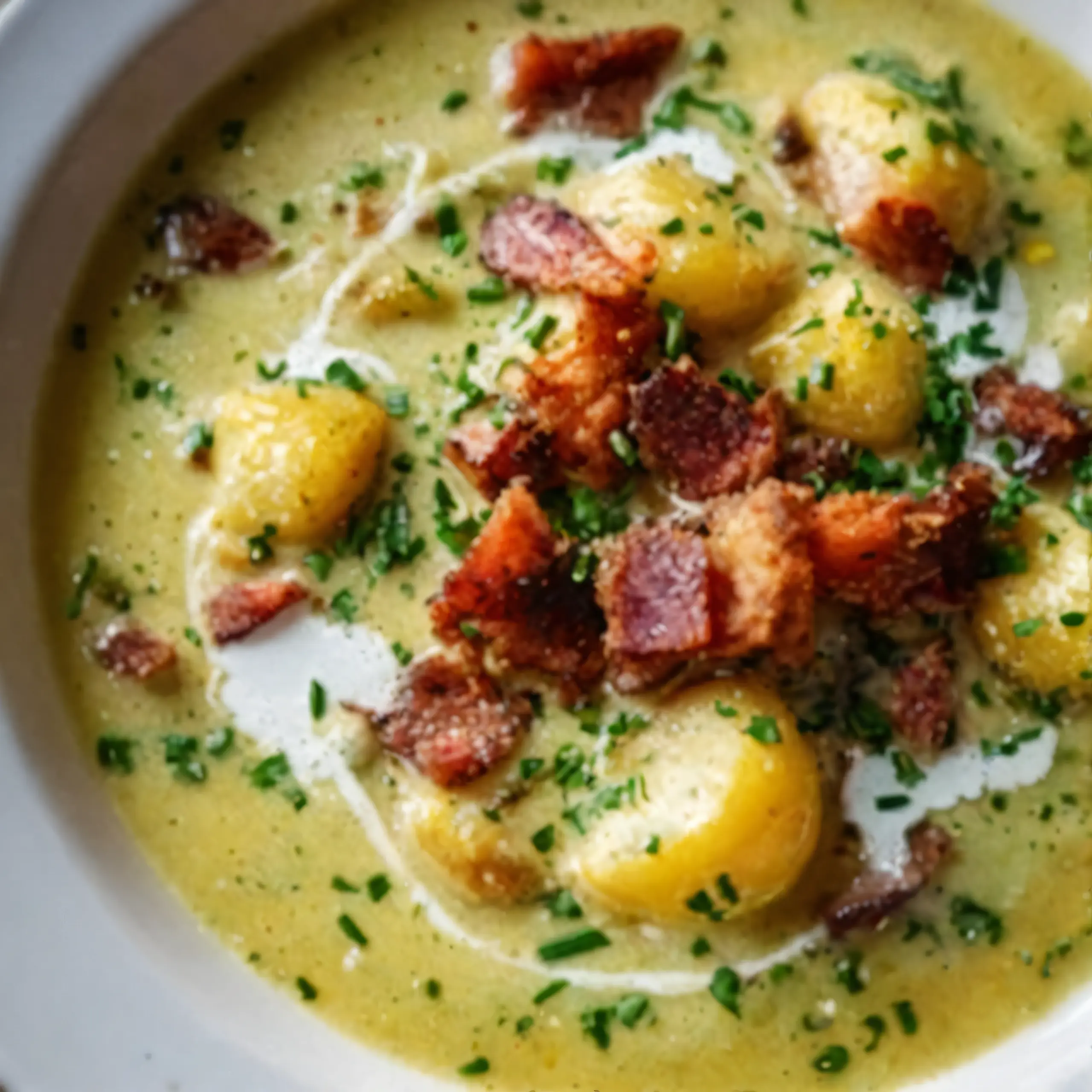 Loaded Potato Soup with Crispy Ham - Comfortable Treat!
