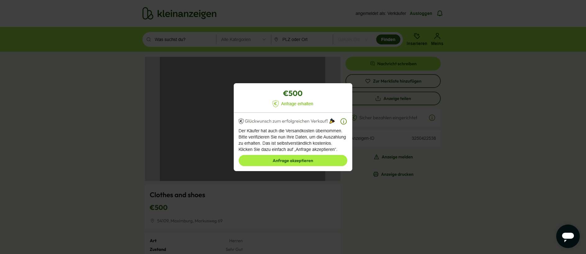 Stored capture of ebay-kleinanzeigen.order912371283220.shop