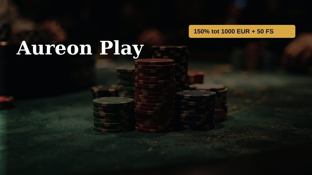 Aureon Play casino — welkomstbonus 150% tot 1000 EUR + 50 FS, betalingen: Visa, Mastercard, iDEAL, Apple Pay, Google Pay