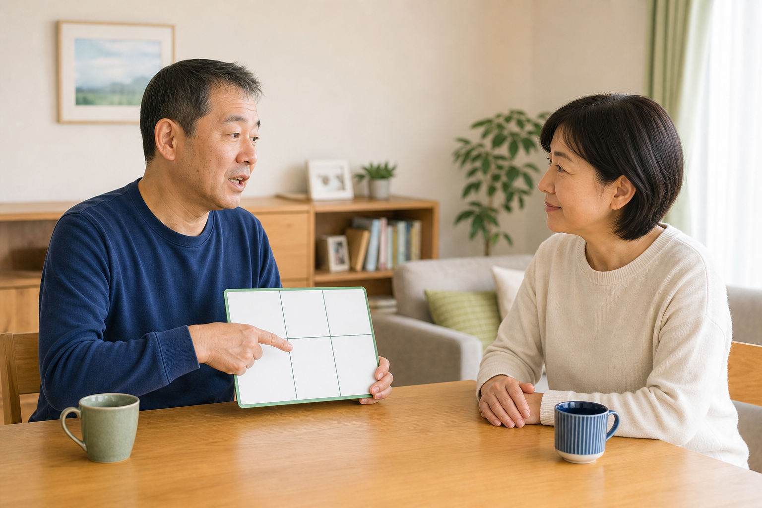 話すことに加えて指さしなどを使い家族と意思を伝え合う様子