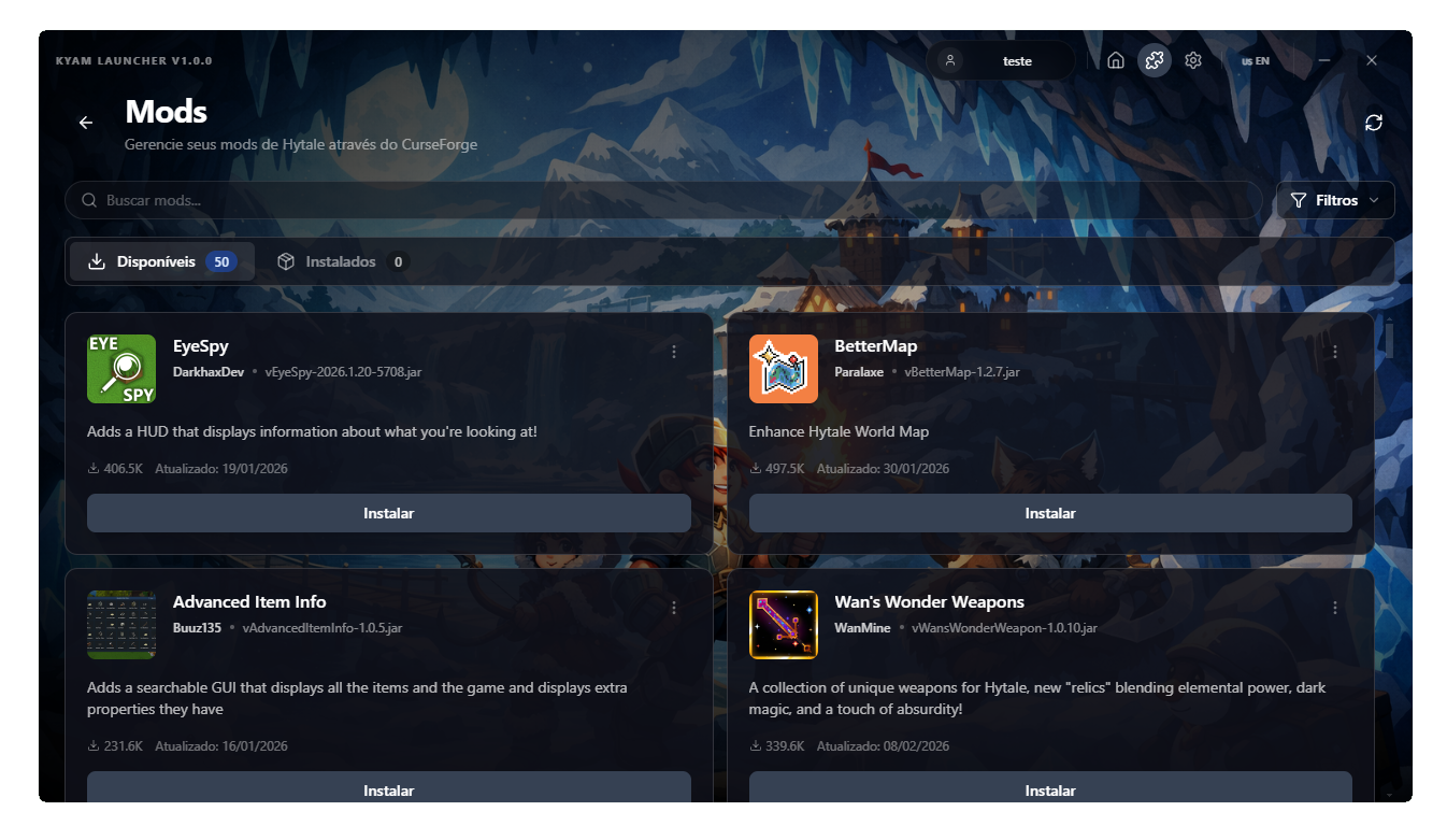 Preview do Launcher