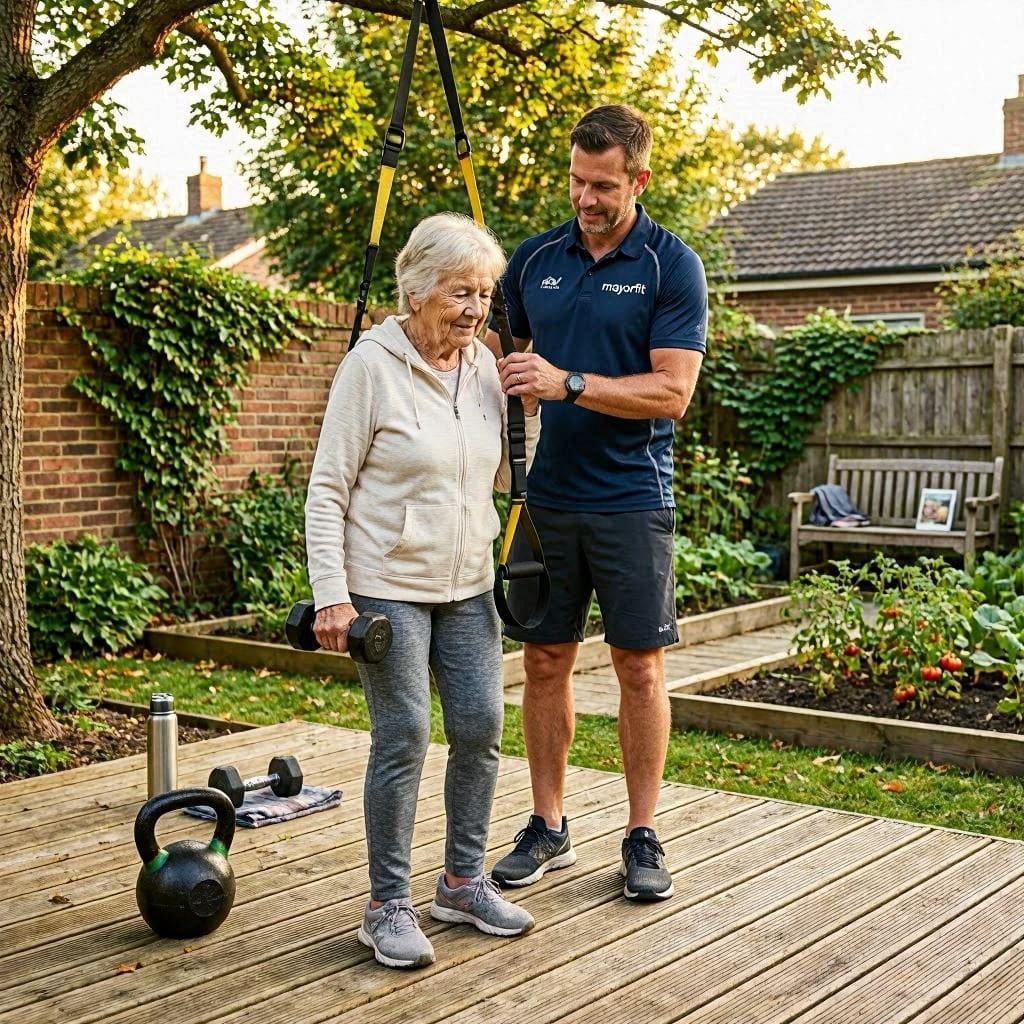 Entrenamiento para personas mayores en jardín