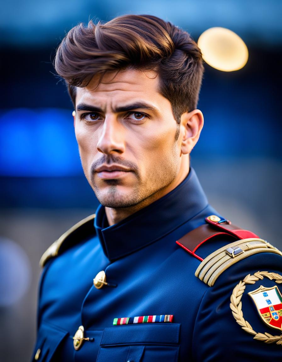 A stern-looking, light-skinned man with dark hair and strong features.