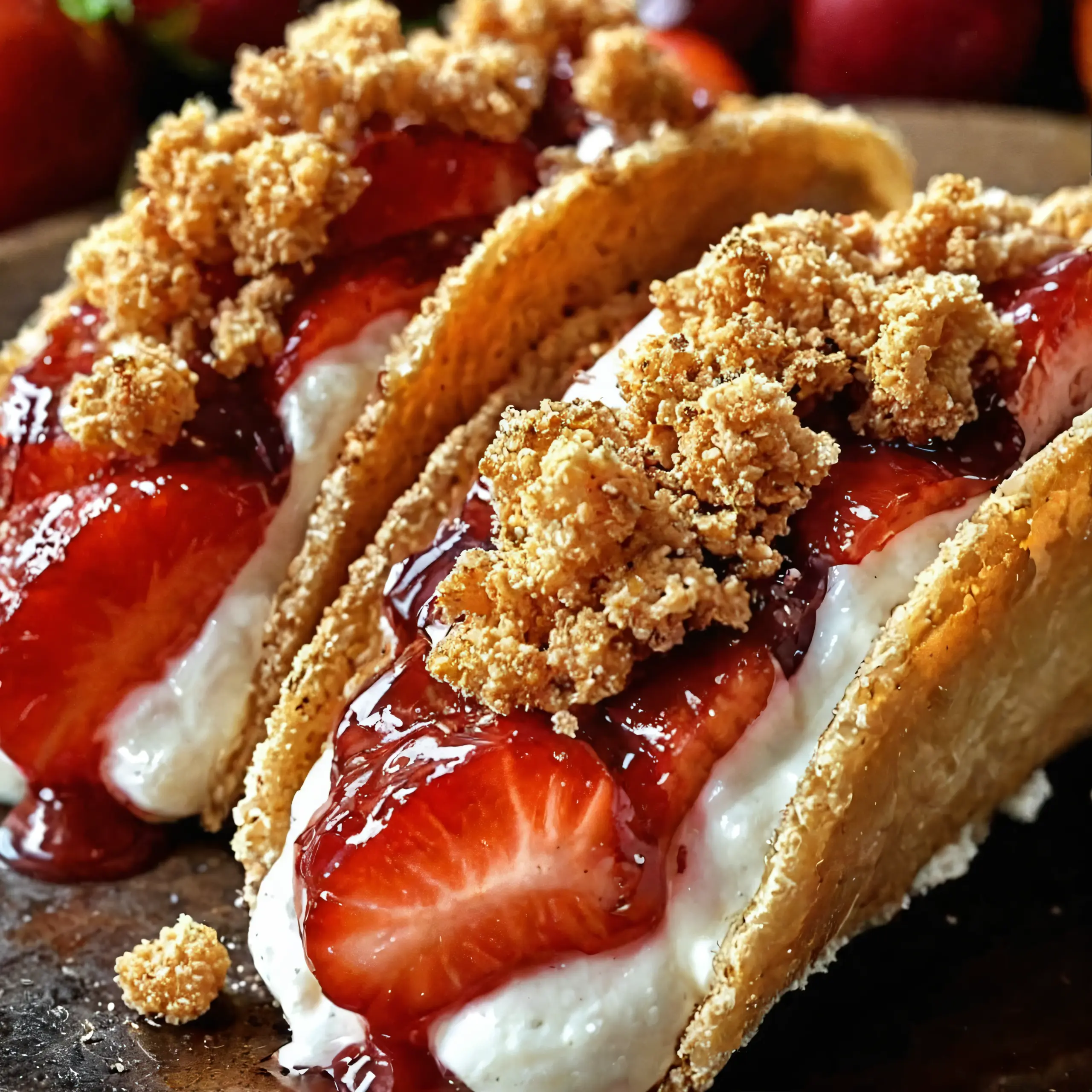 Unwiderstehlicher Erdbeer-Crunch-Cheesecake-Taco-Genuss