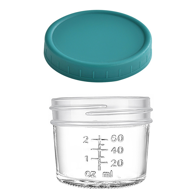 Dark Green lid 4oz Glass Storage Jars with Leakproof Lids and Measurement Marks - BPA Free, Microwave and Dishwasher Safe, Ideal for Homemade Purees, Sauce, and Portion Control