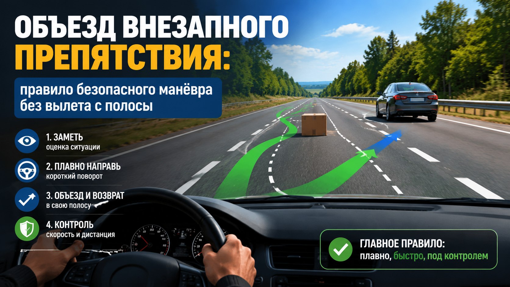 Объезд внезапного препятствия: правило безопасного манёвра без вылета с полосы