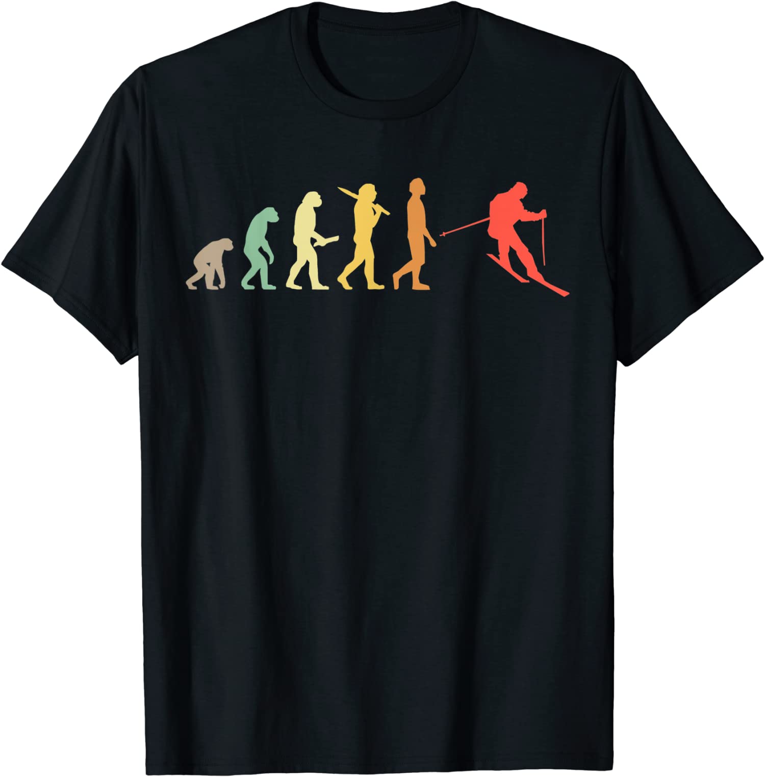 Retro Skiing Evolution Mountain Sport Skiers Gift Unisex T-Shirt