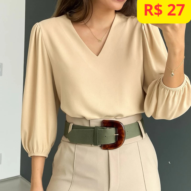 Blusa Feminina Manga 3/4 Novas Cores Tecido Crepe Moda Evangelica Detalhe Social Elegante