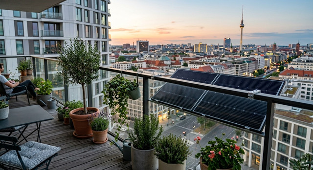 Kit fotovoltaico installato su un balcone moderno