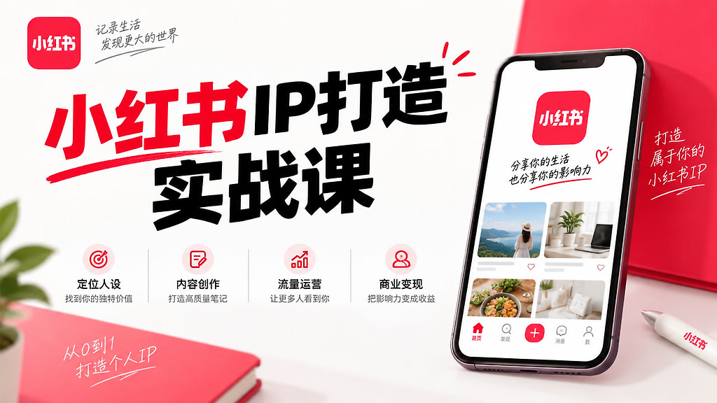 小红书IP打造实战课，新手也能快速涨粉变现