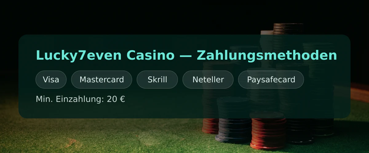 Lucky7even Casino — Zahlungsmethoden: Visa, Mastercard, Skrill, Neteller, Paysafecard