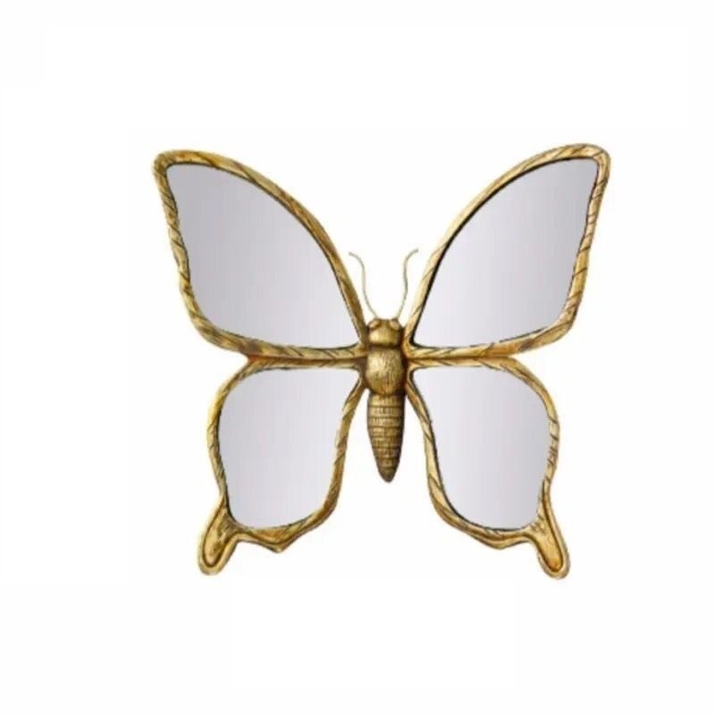Vintage Resin Butterfly Mirror Wall Art - Distressed Gold Finish, Handcrafted Decorative Insect Sculptures for Living Room, Bedroom, or Hallway - Unique Statement Pieces for French Country, Shabby Chic, or Eclectic Interiors