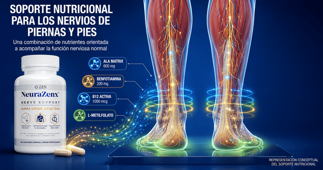 Soporte nutricional para nervios de piernas y pies con ingredientes principales de NeuraZenx
