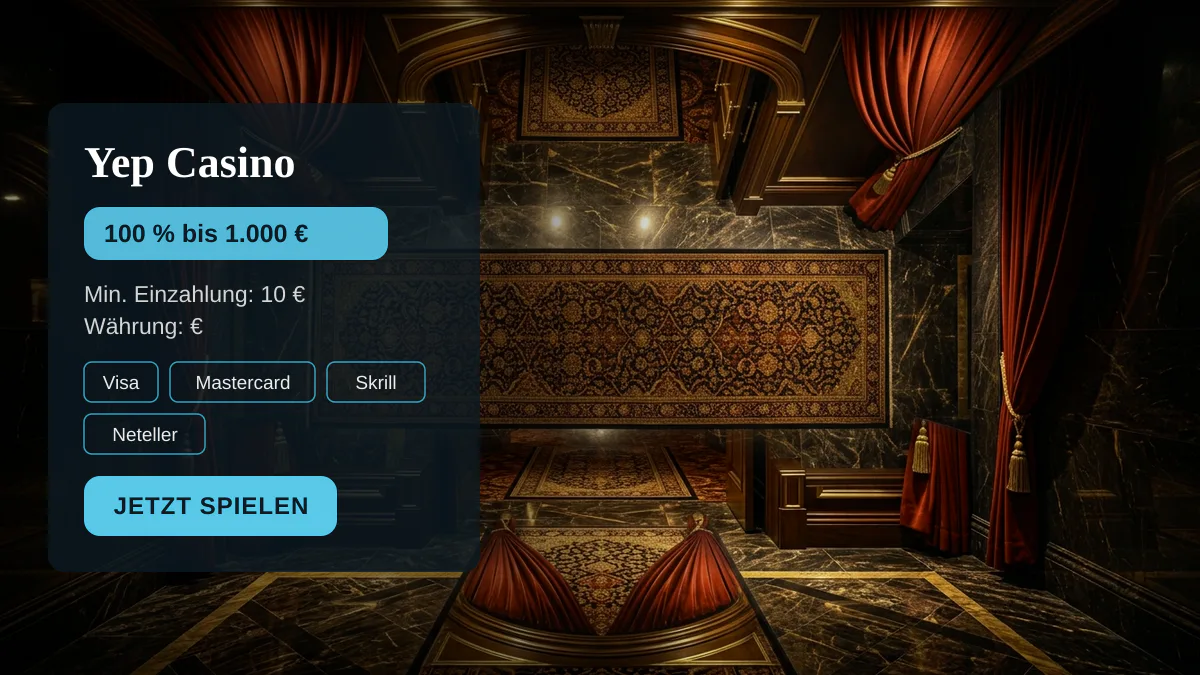 Yep Casino — Willkommensbonus 100 % bis 1.000 € + 300 FS, Zahlungen: Visa, Mastercard, Skrill, Neteller, Paysafecard