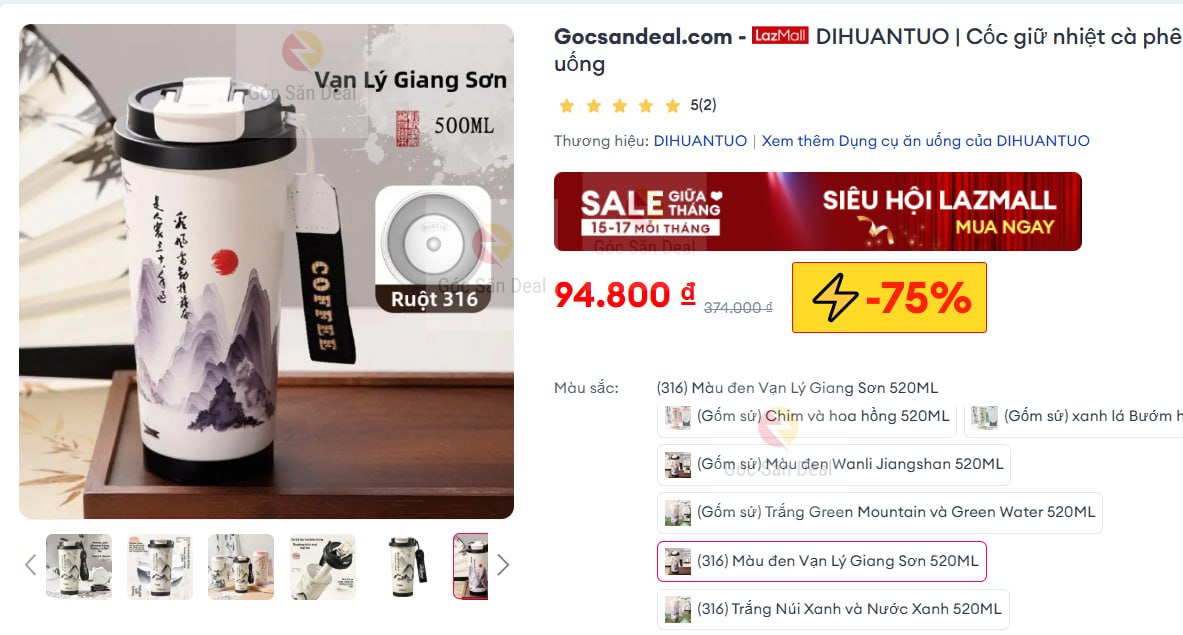 DIHUANTUO | Cốc giữ nhiệt cà phê có 2 cách uống