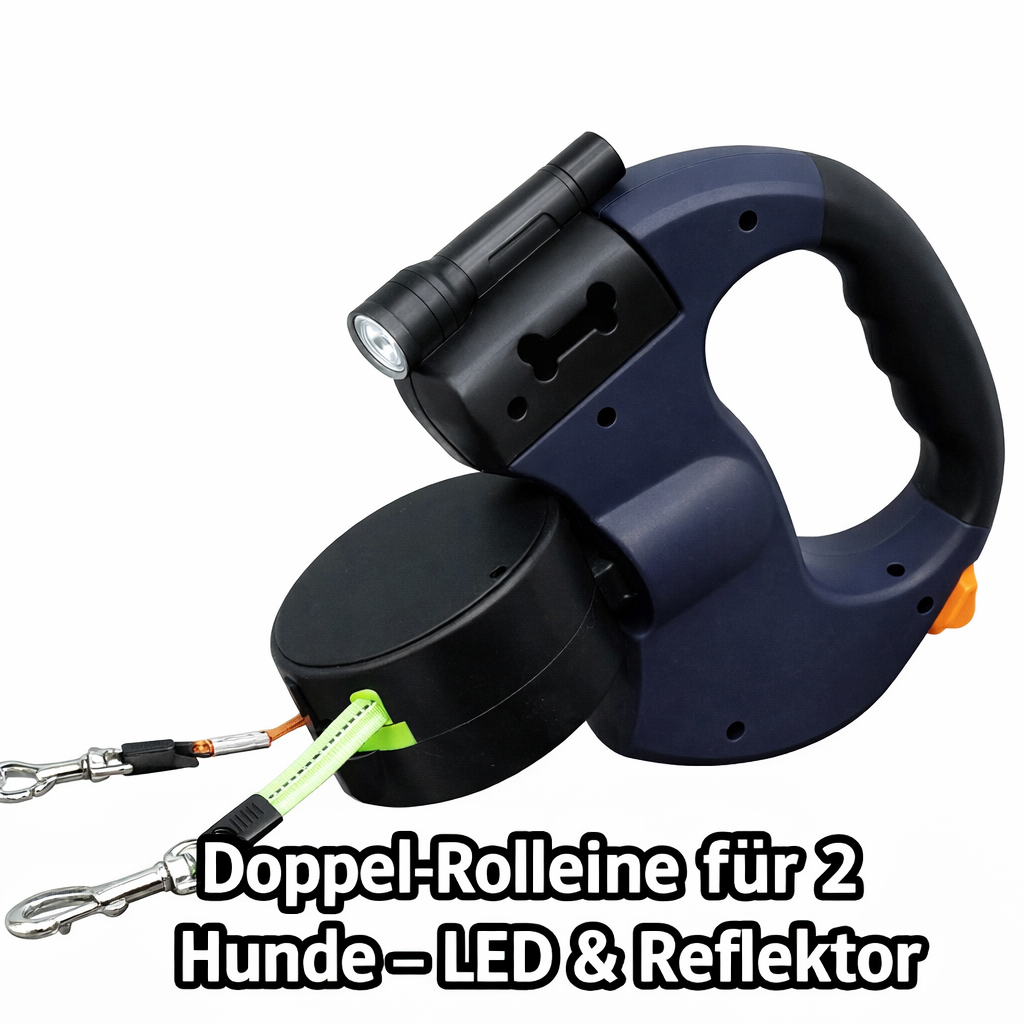 360° drehbare Karabinerhaken und ergonomischer Griff der Doppel-Rollleine