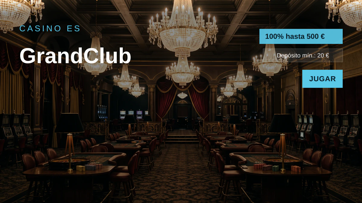 GrandClub casino — bono de bienvenida 100% hasta 500 € + 50 FS, pagos: Visa, Mastercard, Skrill, Neteller, Paysafecard