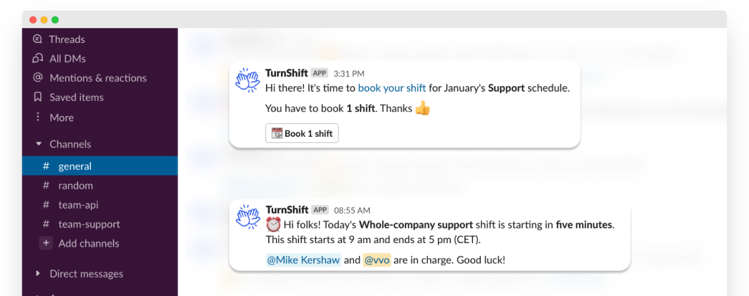 TurnShift Slack notifications