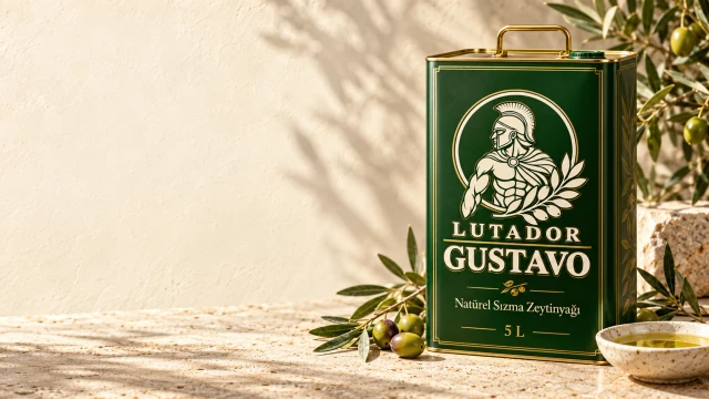 Lutador Gustavo logolu 5 litre zeytinyağı tenekesi