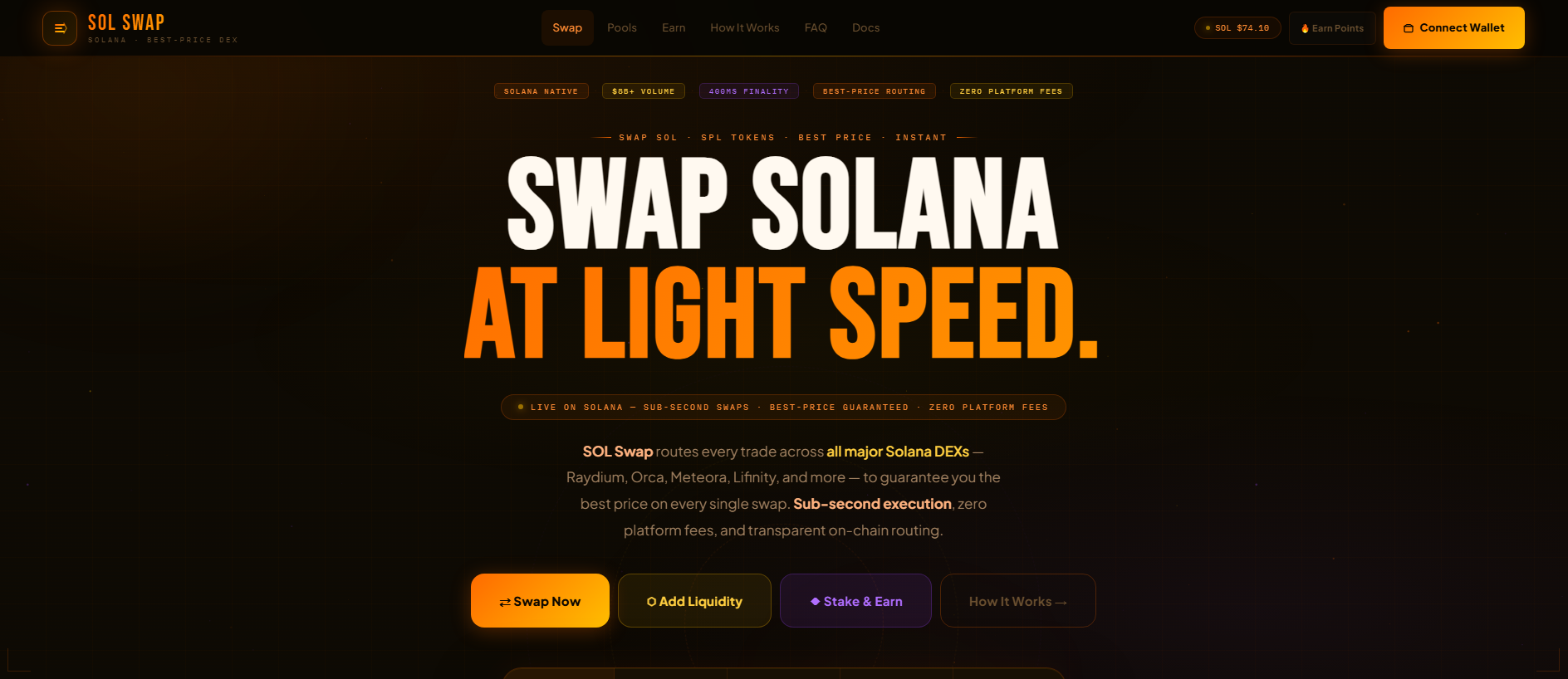 Forensic screenshot of solswap.one showing the phishing page layout