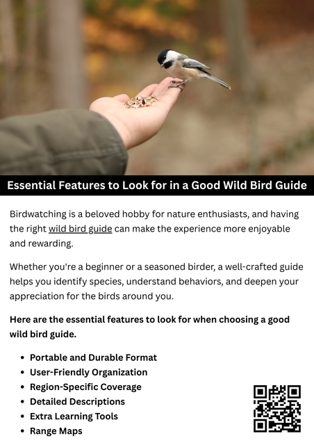 A good wild bird guide should offer region-specific coverage, clear illustrations or photos, detailed species descriptions, and accurate range maps. It should be portable, durable, and easy to navigate. Helpful extras like bird calls or behavior tips enhance the experience. The right guide can make birdwatching more enjoyable, educational, and rewarding for beginners and experienced birders alike. To know more visit here https://wildbirdguide.com