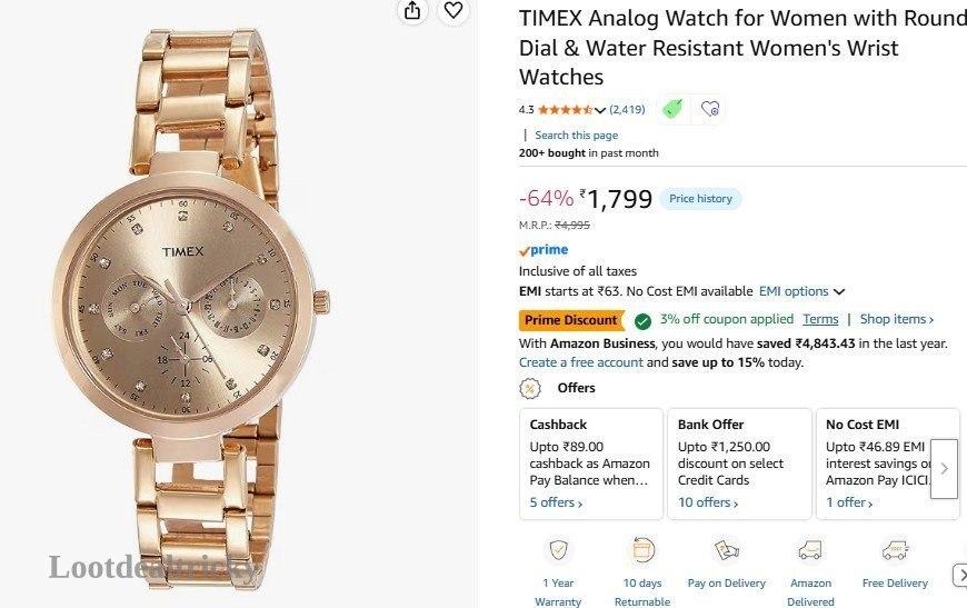 Timex Analog Watch Offer Image