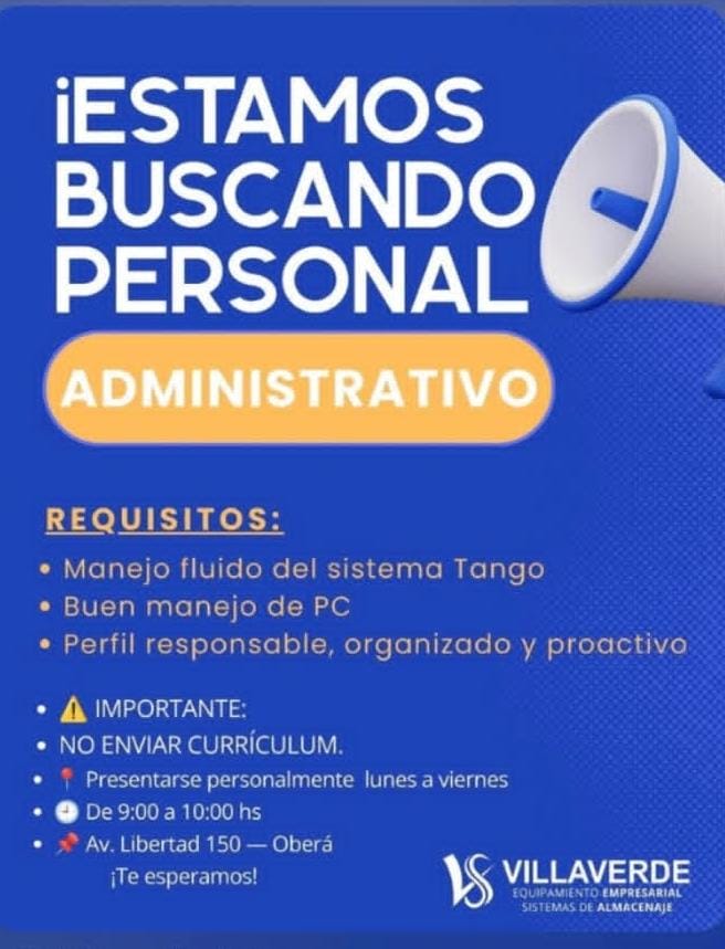 Se busca Personal Administrativo en Oberá