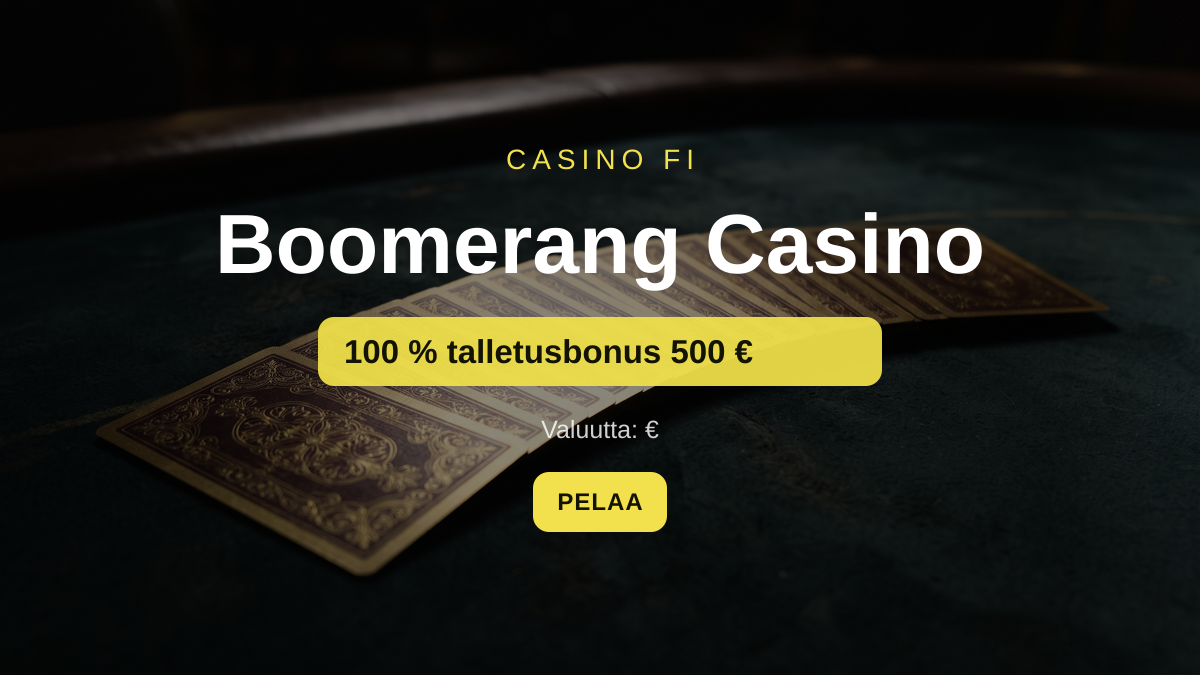 Boomerang Casino kasino — tervetuliaisbonus 100 % talletusbonus 500 € + 200 FS, maksutavat: Visa, Mastercard, Skrill, Neteller, Paysafecard