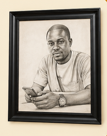 Premium wooden frame included with portrait
