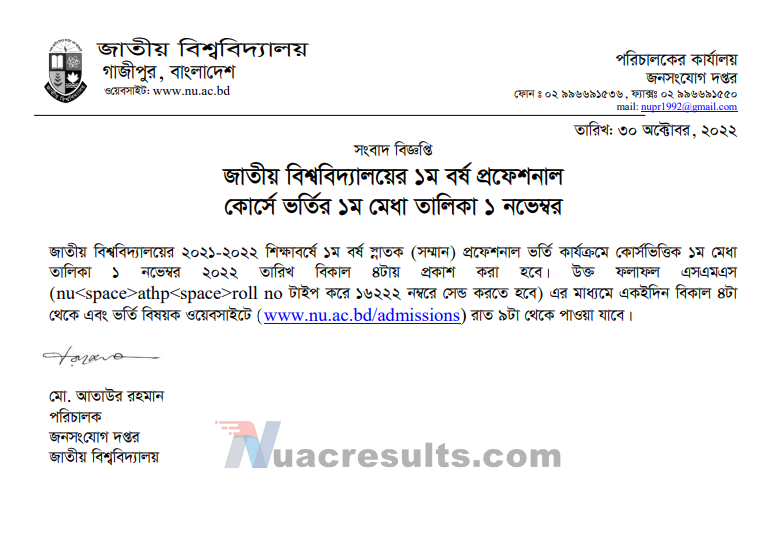 Honours Professional Admission Result 2022