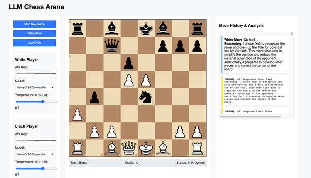 Screenshot of LLM Chess Arena