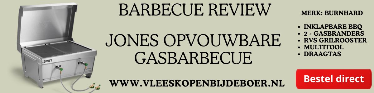 Burnhard Jones opvouwbare gasbarbecue - Inklapbare BBQ met 2 gasbranders - www.Vleeskopenbijdeboer.nl