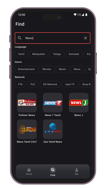Tamil Streams app screenshot - Instant Search