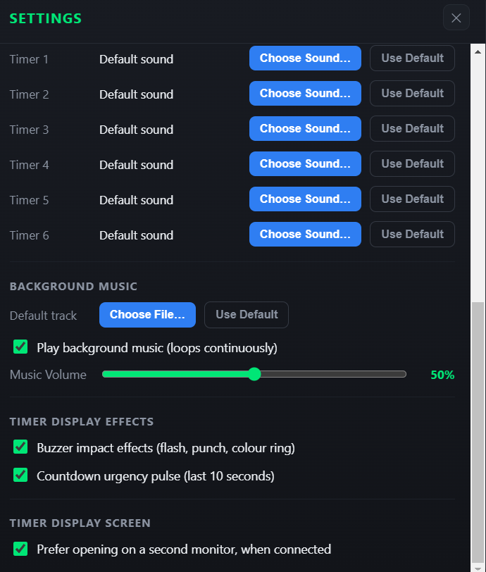 Team Timer settings
