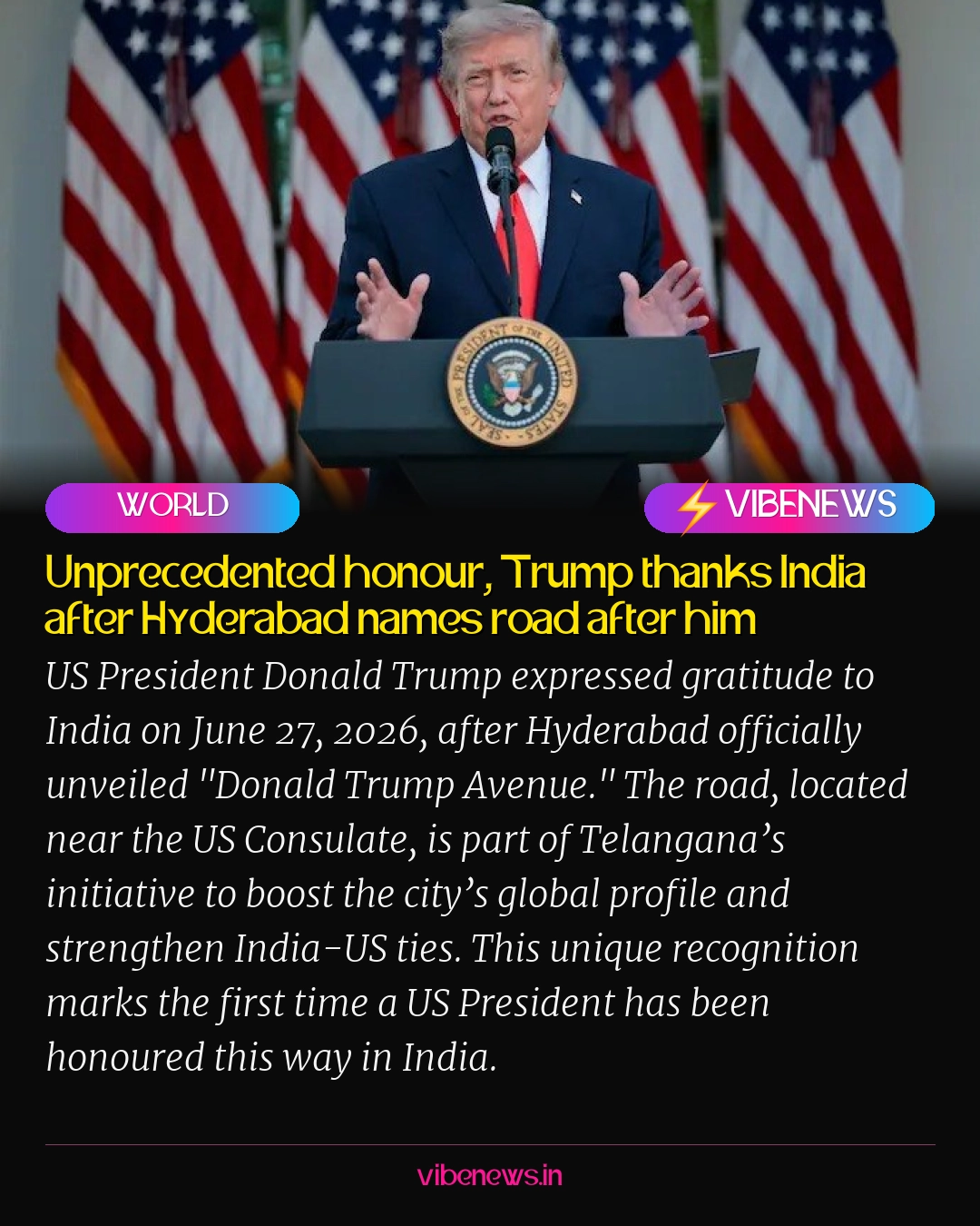 Unprecedented honour, Trump thanks India after Hyderabad names road after him