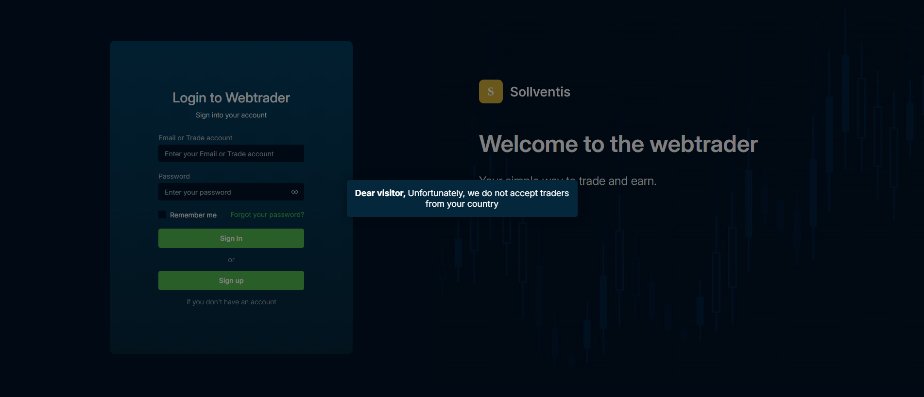 Forensic screenshot of webtrader.riggily-unfrozis.com showing the phishing page layout