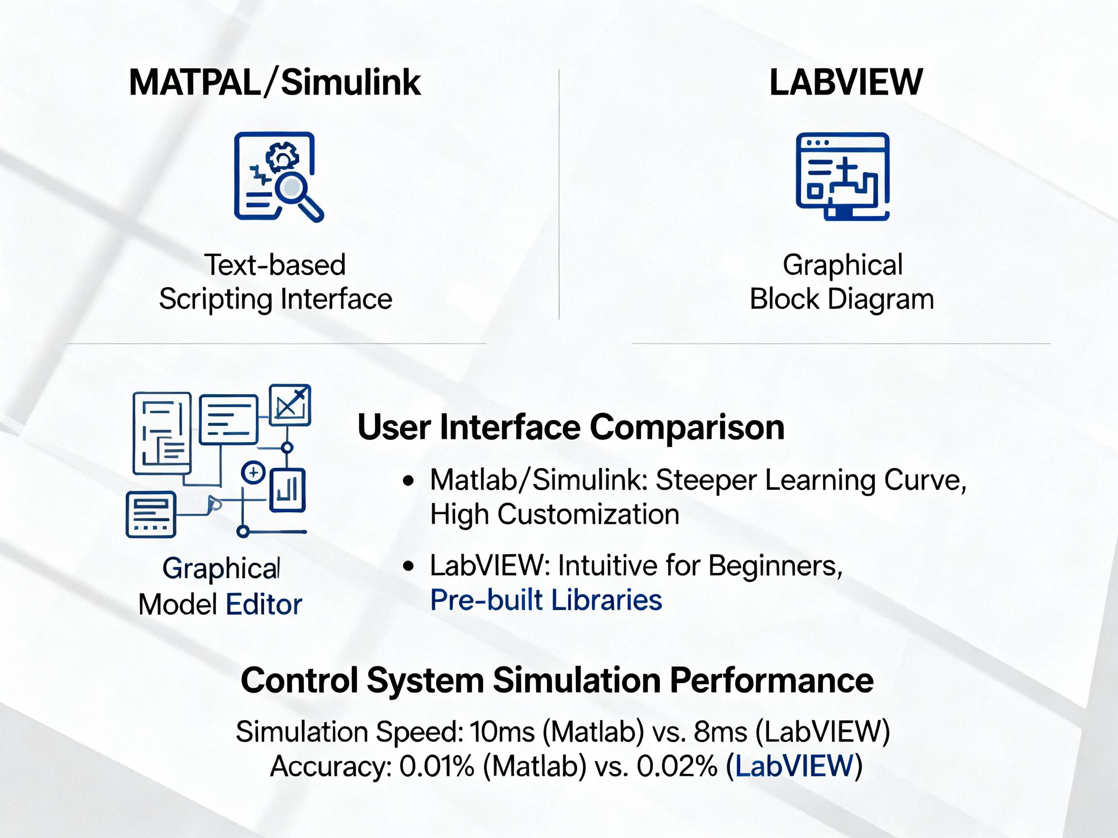 Matlab Simulink vs LabVIEW comparison for control system simulations.
