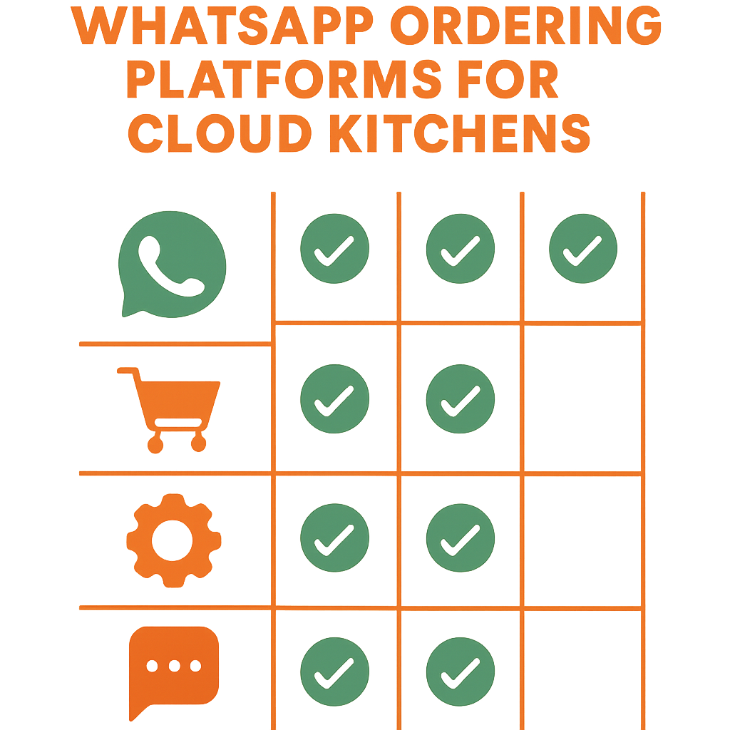 Comparison infographic of WhatsApp ordering platform features for cloud kitchens
