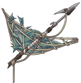 A net full of fish and a fishing spear
