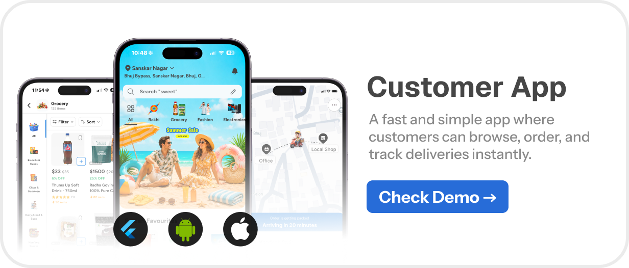 Customer App - Hyperlocal - Multivendor Complete Flutter App, Admin panel and Website
