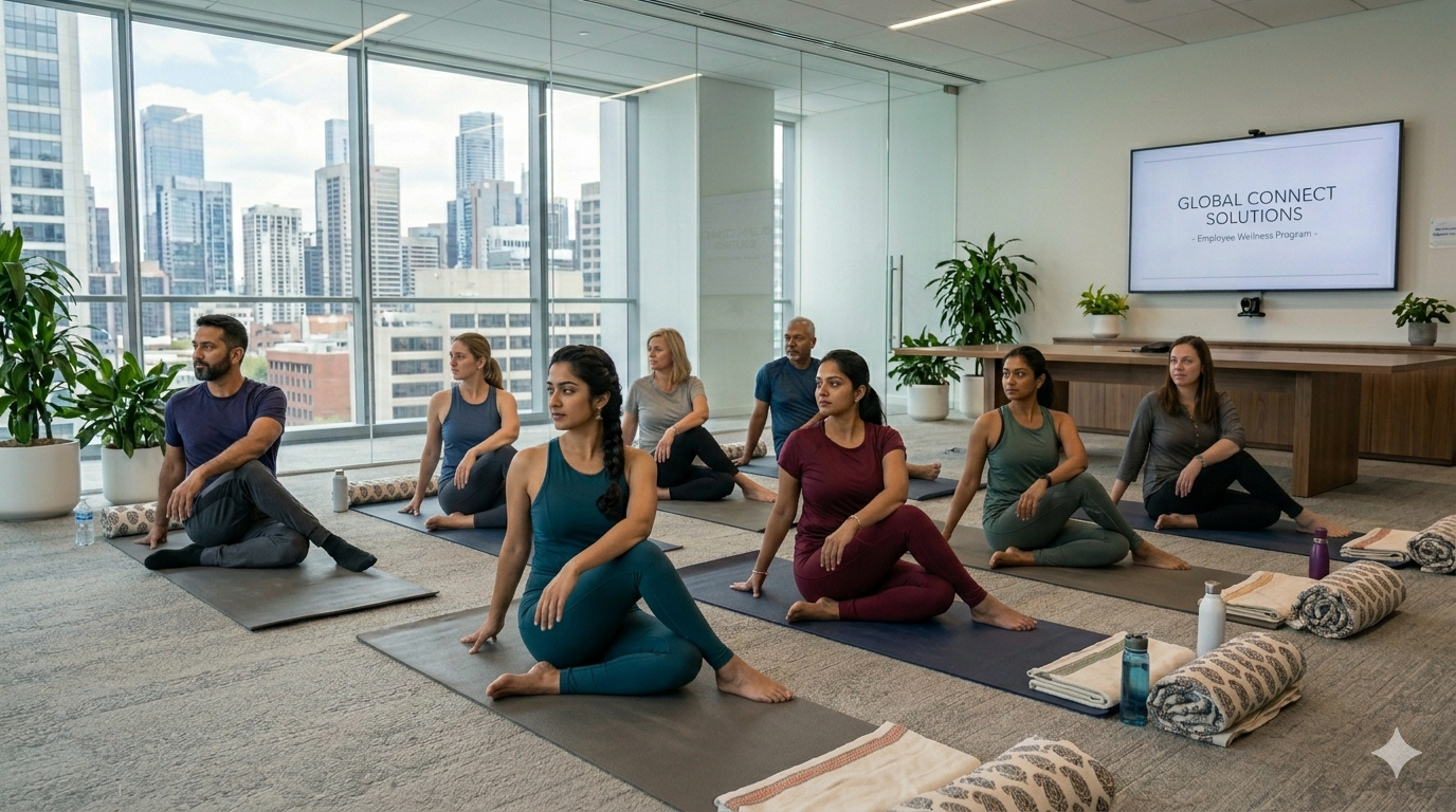 Corporate Yoga for workplace wellness at Palvi Gulati studio, Jammu