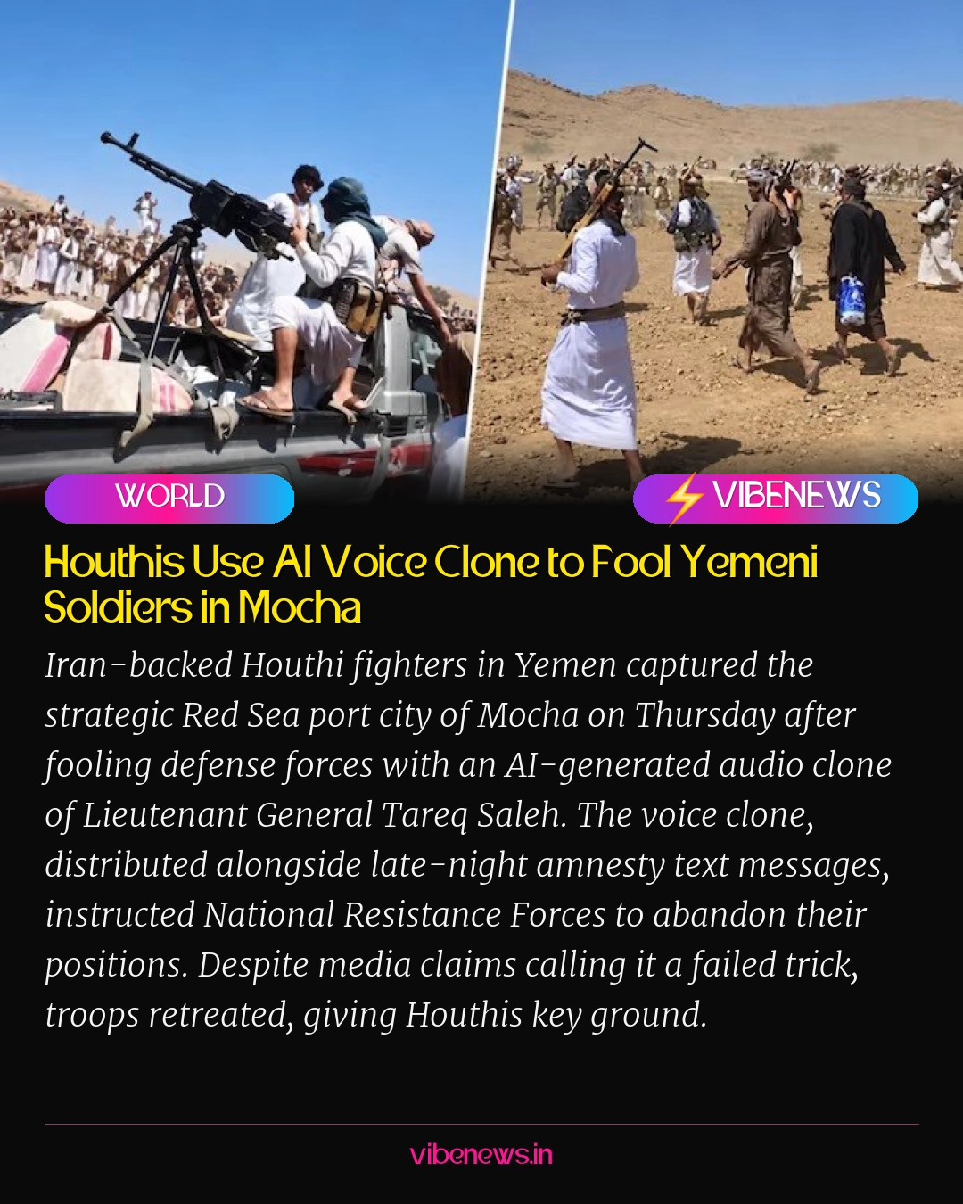 Houthis Use AI Voice Clone to Fool Yemeni Soldiers in Mocha