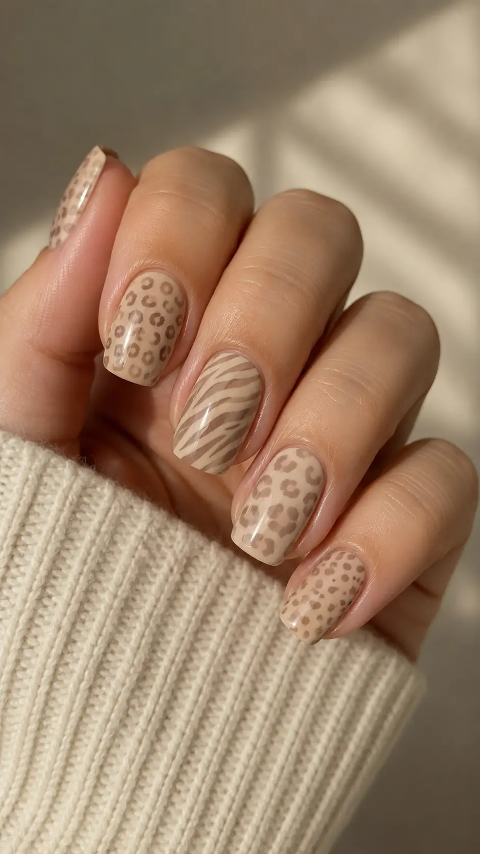 Soft Fawn Animal Print Squoval Nails